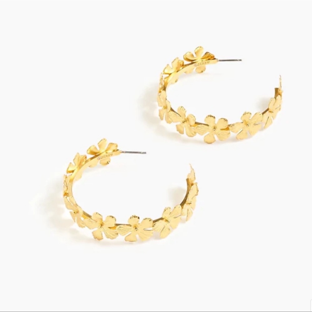 J.Crew Gold Plumeria Flower Hoop Earrings